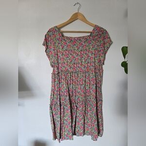 Natural Life Size Medium Womens Pink Floral Lightweight Short Sleeve Short Dress